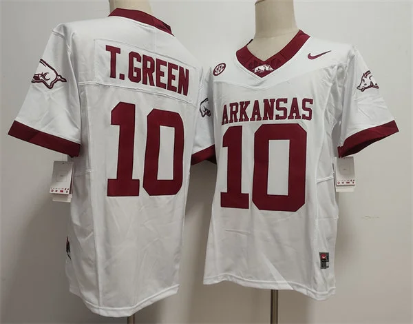 Arkansas Razorbacks #10 Taylen Green Nike White Football Game Jersey