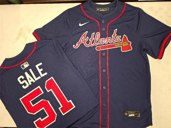 Mens Atlanta Braves #51 Chris Sale Nike Navy Red Strip Alternate Limited Player Jersey