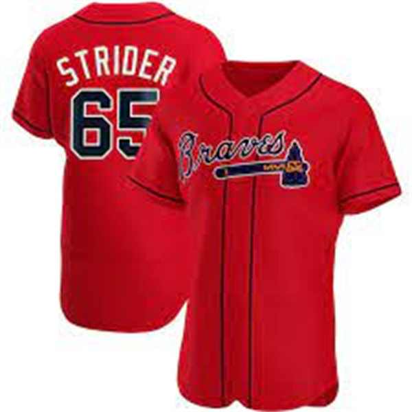 Mens Atlanta Braves #65 Spencer Strider Red Alternate FlexBase Player Jersey