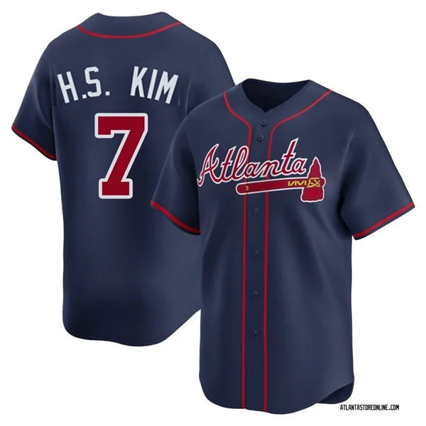 Mens Atlanta Braves #7 Ha-Seong Kim Nike Navy Red Strip Alternate Limited Player Jersey