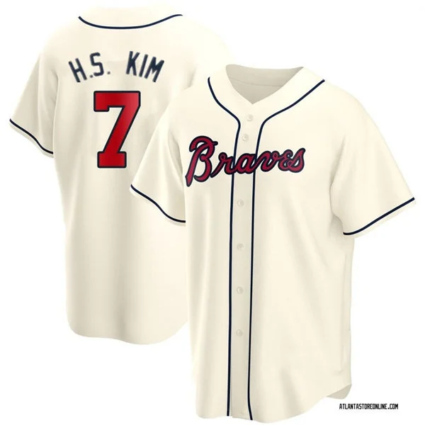 Mens Atlanta Braves #7 Ha-Seong Kim Nike Cream Alternate Limited Jersey