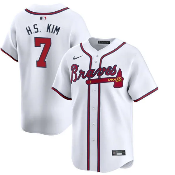 Mens Atlanta Braves #7 Ha-Seong Kim Nike Home White Limited Jersey