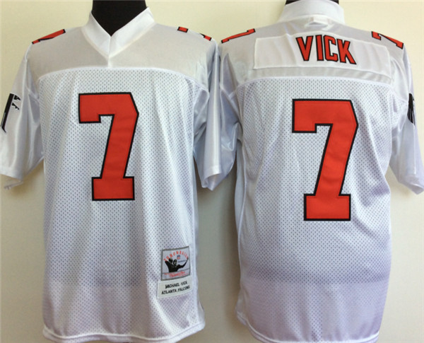 Men's Atlanta Falcons #7 Michael Vick White Throwback Jersey