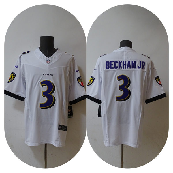 Mens Baltimore Ravens #3 Odell Beckham Jr. Nike White Vapor F.U.S.E. Limited Jersey