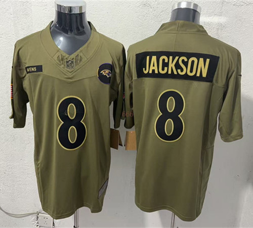 Mens Baltimore Ravens #8 Lamar Jackson Nike 2025 Salute to Service Limited Jersey - Olive