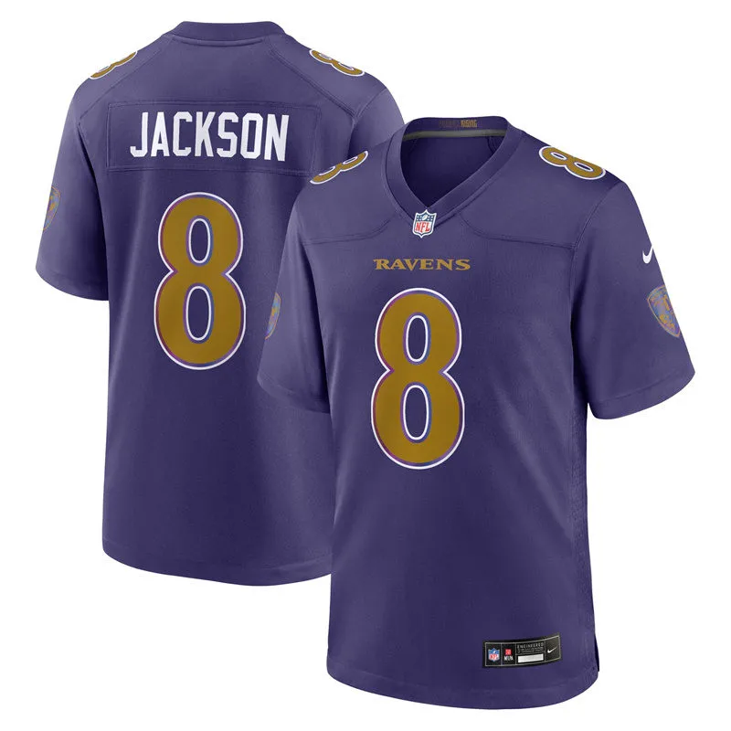 Men's Baltimore Ravens #8 Lamar JacksonNike Purple Alternate Vapor F.U.S.E  2026 Next Flight Jersey