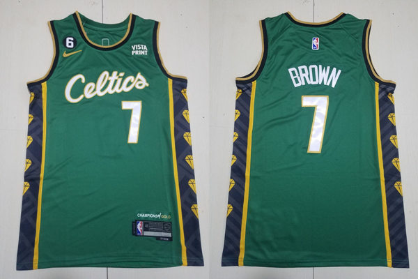 Mens Boston Celtics #7 Jaylen Brown Green 2022-23 City Edition Swingman Jersey