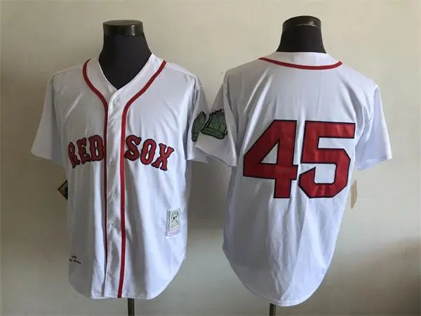 Mens Boston Red Sox #45 Pedro Martinez Mitchell&Ness 1999 Home White Cooperstown Collection Jersey
