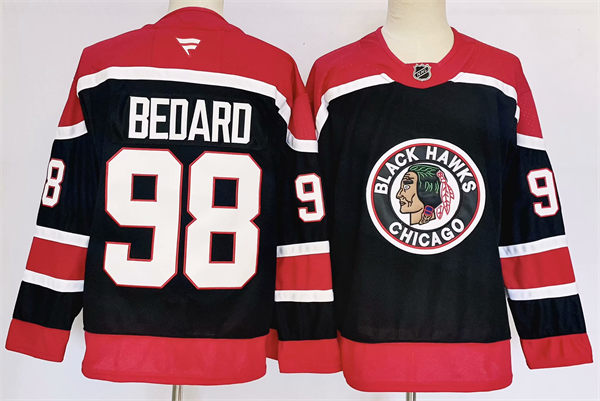 Mens Chicago Blackhawks #98 Connor Bedard Fanatics Black Alternate 2020-21 Reverse Retro Jersey
