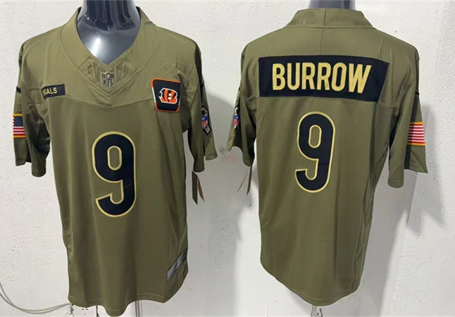 Mens Cincinnati Bengals #9 Joe Burrow Nike 2025 Salute to Service Limited Jersey - Olive