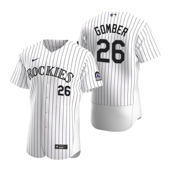 Mens Colorado Rockies #26 Austin Gomber Nike White Pinstripe Home Flex Base Jersey