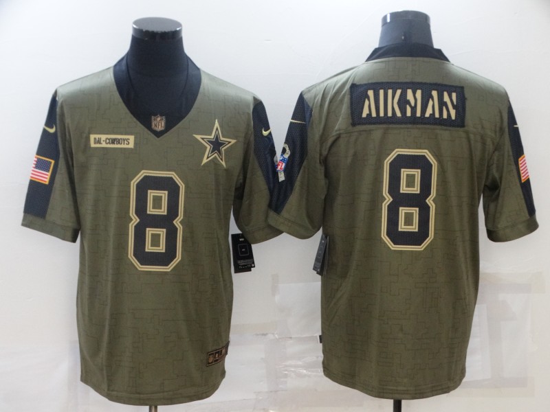 Mens Dallas Cowboys #8 Troy Aikman Nike Olive 2021 Salute To Service Limited Jersey