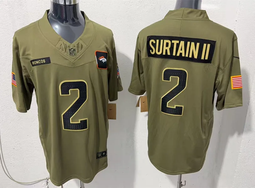 Mens Denver Broncos #2 Patrick Surtain II 2025 Salute to Service Limited Jersey - Olive