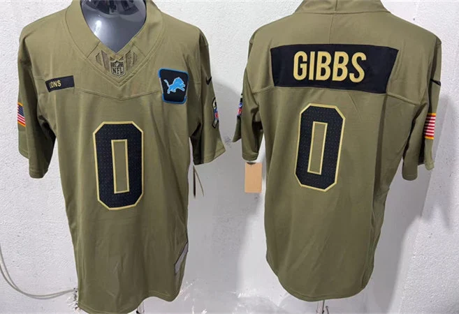Mens Detroit Lions #0 Jahmyr Gibbs Nike 2025 Salute to Service Limited Jersey - Olive