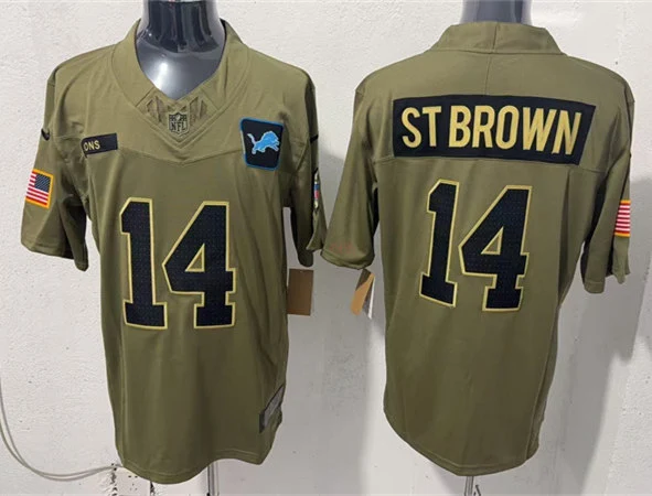 Mens Detroit Lions #14 Amon-Ra St. Brown Nike 2025 Salute to Service Limited Jersey - Olive