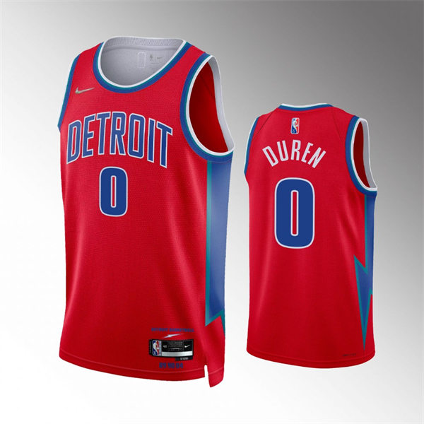 Mens Detroit Pistons #0 Jalen Duren Diamond Badge Red 2021-22 City Edition Jersey
