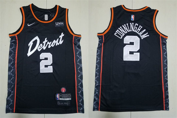 Mens Detroit Pistons #2 Cade Cunningham Black 2023-24 City Edition Jersey