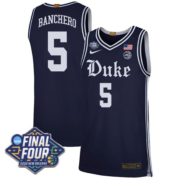 Mens Duke Blue Devils #5 Paolo Banchero navy alternate brotherhood 2022 March Madness Final Four jersey