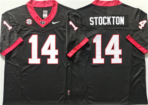 Mens Georgia Bulldogs #14 Gunner Stockton Black College Football Game Jersey
