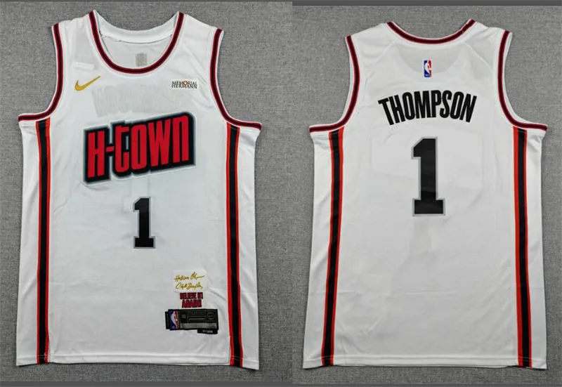 Mens Houston Rockets #1 Amen Thompson 2024-25 White City Edition Jersey