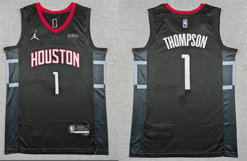 Mens Houston Rockets #1 Amen Thompson Black Statement Edition Swingman Jersey