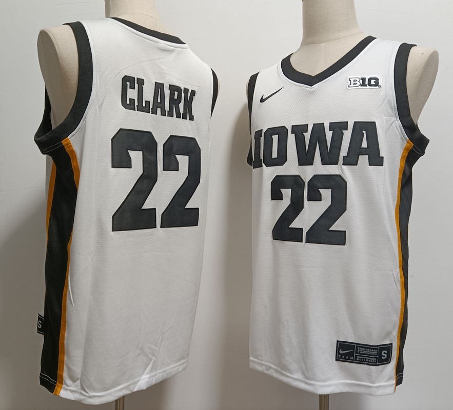 Mens Iowa Hawkeyes #22 Caitlin Clark Basketball Game Basketball Jersey White