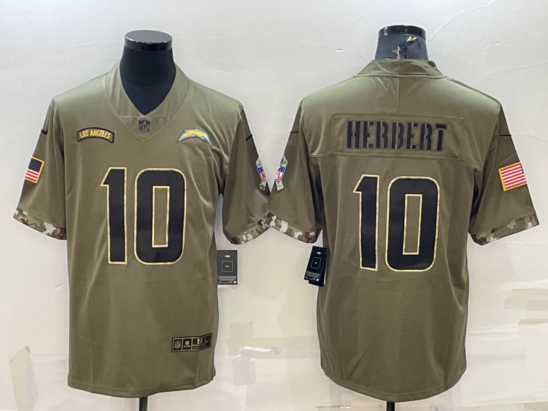Mens Los Angeles Chargers #10 Justin Herbert Nike 2022 Olive Salute To Service Limited Jersey