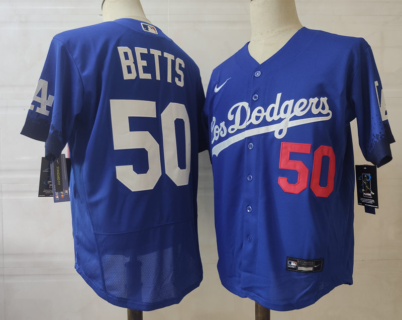 Mens Los Angeles Dodgers #50 Mookie Betts Nike Royal Stitched 2021 Los Angeles City Connect Jersey