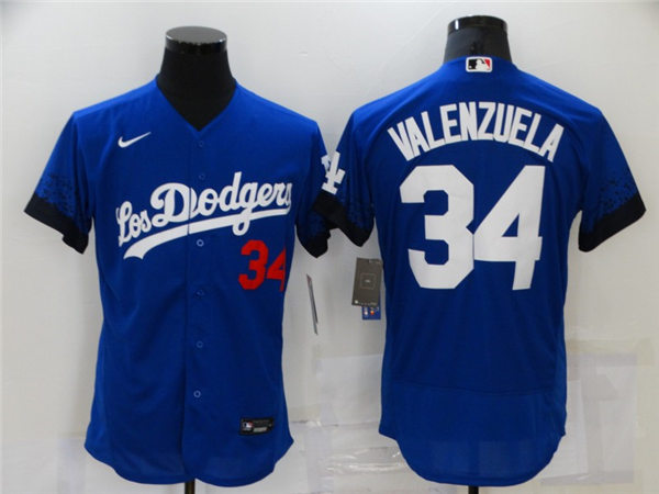 Mens Los Angeles Dodgers #34 Fernando Valenzuela Nike Royal Stitched 2021 Los Angeles City Connect Jersey