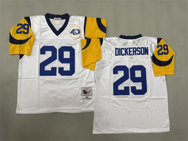 Mens Los Angeles Rams #29 Eric Dickerson 1985 White 40th Anniversary Willabee Ward Patch Throwback Jersey