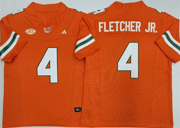 Miami Hurricanes #4 Mark Fletcher Jr. 2024 Orange Football Game Jersey