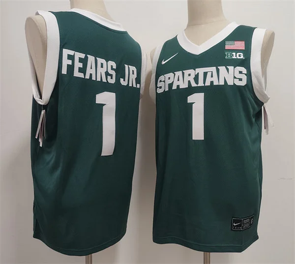 Mens Youth Michigan State Spartans #1 Jeremy Fears Jr. 2025 Green Basketball Game Jersey