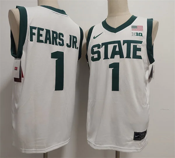 Mens Youth Michigan State Spartans #1 Jeremy Fears Jr.  2025 White Basketball Game Jersey