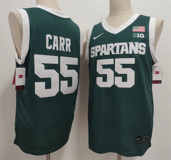 Mens Youth Michigan State Spartans #55 Coen Carr 2025 Green Basketball Game Jersey