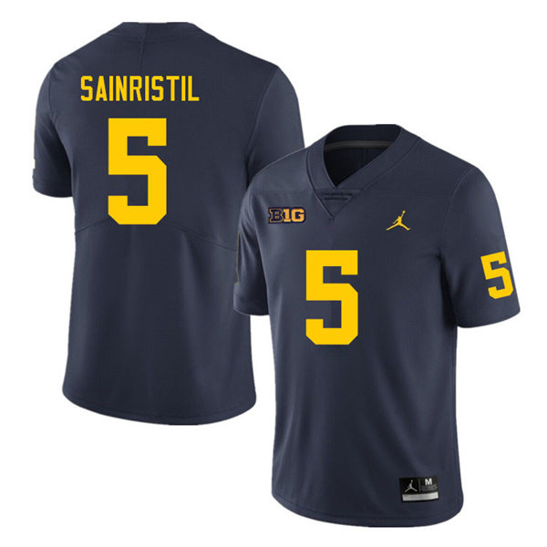 Womens Michigan Wolverines #5 Mike Sainristil Navy Jordan Brand Stitched College Football Jersey