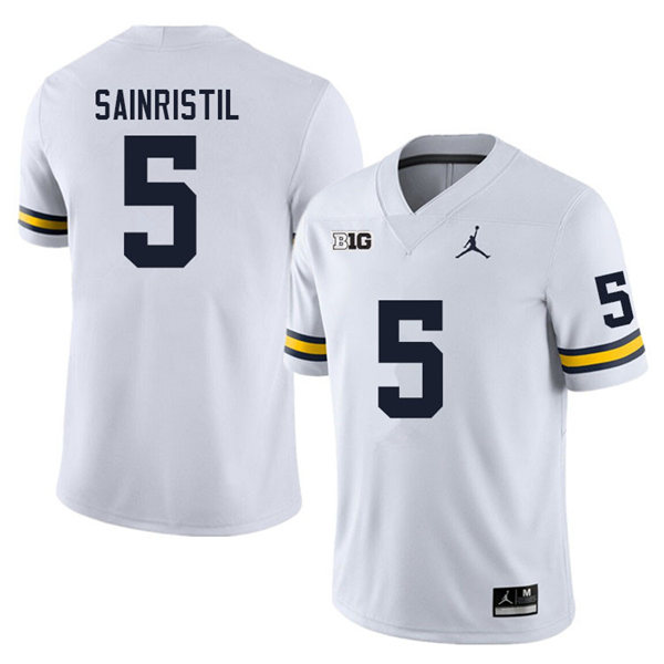 Womens Michigan Wolverines #5 Mike Sainristil White Jordan Brand Stitched College Football Jersey