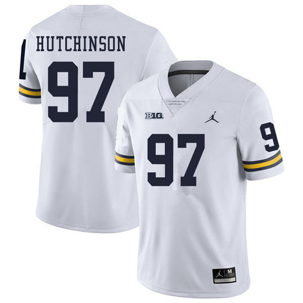 Youth Michigan Wolverines #97 Aidan Hutchinson White Jordan Brand College Football Jersey