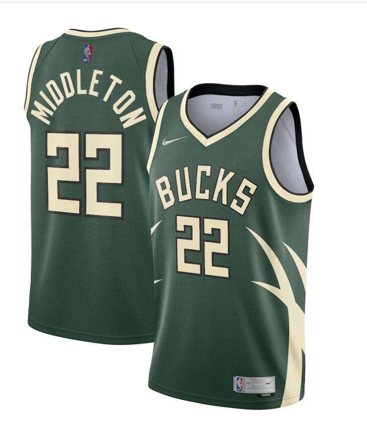 Mens Milwaukee Bucks #22 Khris Middleton Green Nike 2021 Earned Edition Swingman Jersey