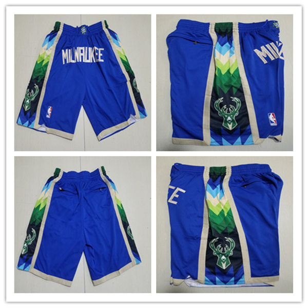 Mens Milwaukee Bucks Blue Justdon 2 pockets  2022-23 City Edition Swingman Shorts