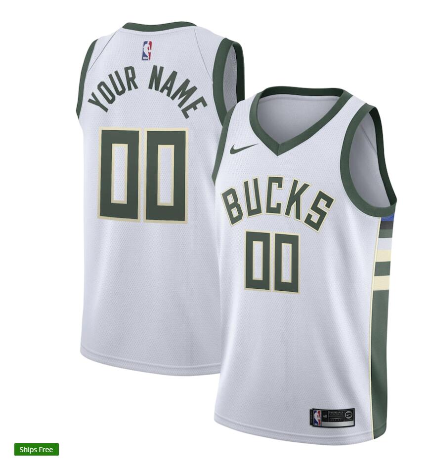 Youth Milwaukee Bucks Custom Stitched Nike White Association Edition Jersey