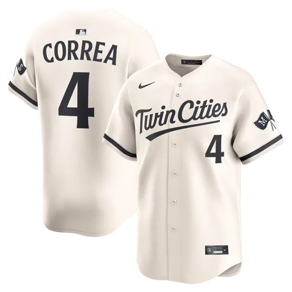 Mens Minnesota Twins #4 Carlos Correa 2025 Nike Cream Alternate Limited Player Jersey