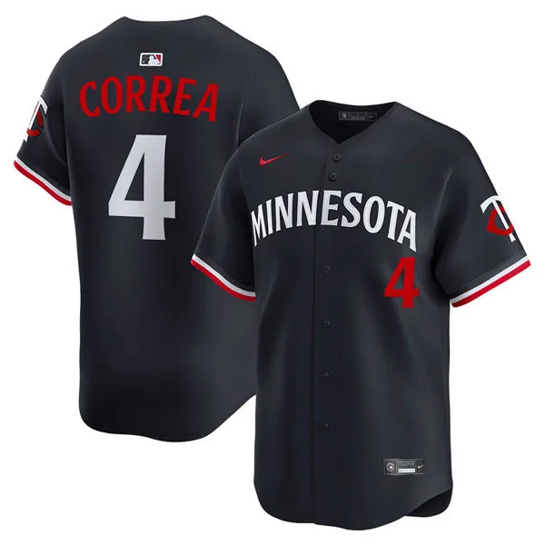Mens Minnesota Twins #4 Carlos Correa Nike 2025 Navy Alternate Limited Player Jersey