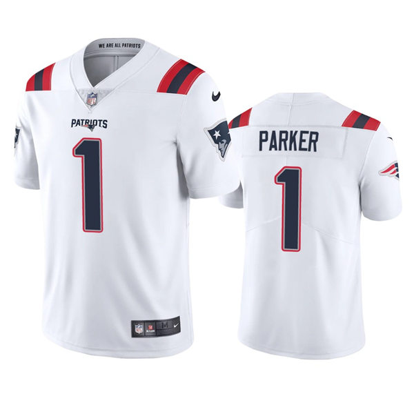 Mens New England Patriots #1 DeVante Parker Nike White Vapor Untouchable Limited Jersey