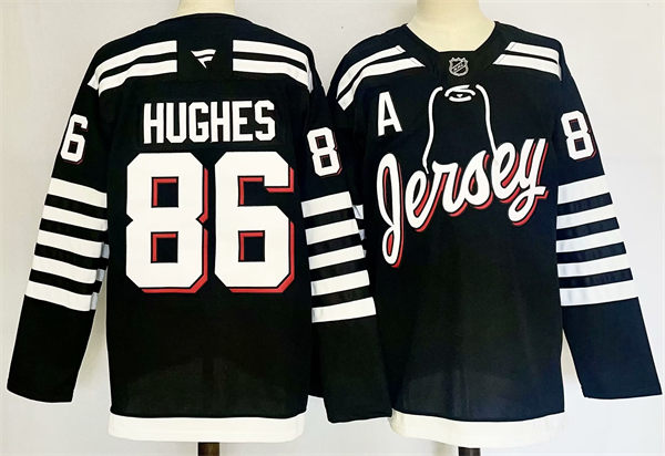 Mens New Jersey Devils #86 Jack Hughes Fanatics Black Alternate Premier Player Jersey
