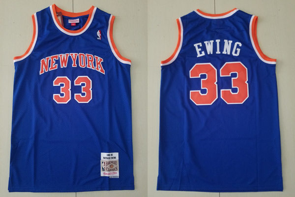 Men's Mitchell&Ness New York Knicks #33 Patrick Ewing Blue Throwback  Jersey