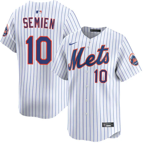 Mens New York Mets #10 Marcus Semien Nike Home White Pinstripe Limited Jersey
