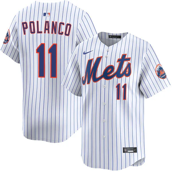 Mens New York Mets #11 Jorge Polanco Nike Home White Pinstripe Limited Jersey