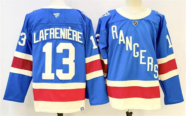 Mens New York Rangers #13 Alexis Lafreniere Fanatics 100th Anniversary Premium Centennial Jersey