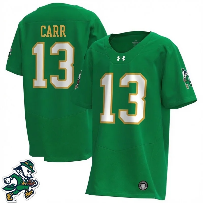 Mens Notre Dame Fighting Irish #13 CJ Carr 2026 Green with Name Alternate Football Jersey