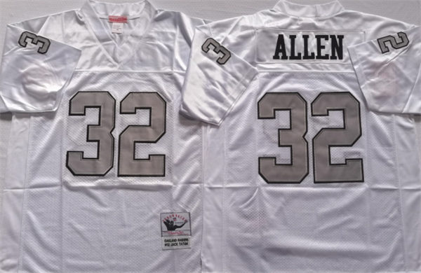 Mens Oakland Raiders　#32 Marcus Allen White With Silver Throwbak Jersey